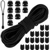 Neerow Corda elastica in gomma, 3 mm x 15 m, con 20 fermacorda, 2 fori, 40 pezzi, chiusura a cordoncino, cordoncino rotondo in gomma, colore nero, per zaino, abbigliamento e biancheria, gioielli