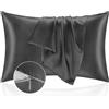 Homebliss Federe Cuscino Letto 50x90 in Raso - Federa Setoso Proteggere Pelle e Capelli - OEKO-TEX - Super Morbida e Ipoallergenico - Federa 2 Pezzi con Cerniera Grigio scuro