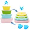 RUNQIN OUTDOOR 4 Pcs Contenitori Ermetici per Alimenti Quadrati Fresco, Box Lunch Bento Pieghevole Impilabili Senza BPA per Picnic e Campeggio, Ciotola Silicone con Coperchi per Lavastoviglie, Congelatore, Microonde