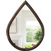 FEUFOAM Irregular Wall Mirror with Wood Frame Rustic Wall Mirror Decorative Farmhouse Bedroom Bathroom Droplet Hanging Mirror Brown