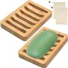 Lytonix 2 Pezzi Portasapone Naturale di Bambù, Porta Saponetta Solida da Bagno con 2 Sacchetti di Sapone, Portasapone Antiscivolo con Scolo, Portasaponetta Lungo, Porta Sapone Solido per Casa, Bagno, Cucina