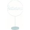 Formoso Decorazione cerchio metallo Scritta BATTESIMO Celeste con Base in legno D 40 xh72 cm Art 28794