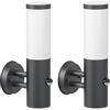 ledscom.de 2 applique PORU per esterni, IP44, sensore di movimento, acciaio inossidabile, antracite opaco, rotonde, 1x E27 max. 15 W