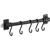 FooYee Barra Cucina con 5 Ganci, 30 cm Porta Utensili da Cucina, Montaggio a Parete Senza Fori per Cucina, Bagno e Lavanderia, per Cucchiai, Pentole, Padelle, Asciugamani, Utensili e Accessori, Nero