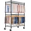 Himimi Appendiabiti con Ruote, 114x52x203 cm, Stand Appendiabiti Doppio con Ripiani Regolabili in Altezza, Appendi Abiti con le Ruote, Carrello Porta Abiti Robusto per Cabina Armadio, Lavanderia, Nero