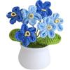 FSSTUD Piccole piante in vaso all'uncinetto a maglia non ti scordar di me, fiori artificiali lavorati a maglia, graziosi ornamenti floreali fatti a mano, fiori intrecciati a mano, decorazioni floreali da