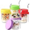 LATERN 4 Pezzi Barattoli di Avena Notturna, 360ml Barattoli di Vetro Segni di Misurazione Contenitori per Conservazione Degli Alimenti con Coperchi e Cucchiai per L'avena Frutta Latte Insalata Yogurt