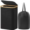 Lifewit Cesta Portabiancheria 80 L con Coperchio, Grande Cesto Biancheria Pieghevole in Bambù con Sacco Interno, Portabiancheria Salvaspazio, Laundry Basket per Camera da Letto, Bagno, Nero