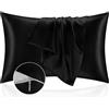 Homebliss Federe Cuscino Letto 50x90 in Raso - Federa Setoso Proteggere Pelle e Capelli - OEKO-TEX - Super Morbida e Ipoallergenico - Federa 2 Pezzi con Cerniera Nero