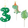 ZHAOYCSH Candele di Compleanno Numero 3 a Forma di Dinosauro, con 2 dinosauri Cake Topper, Candelina Verde per Torta di Compleanno, Decorazioni per Feste di Compleanno per Bambini e Bambine di 3 Anni