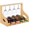 Relaxdays Cantinetta Portabottiglie, Scaffale per 4 Bottiglie di Vino in Orizzontale e Bicchieri, 30x44,5x23,5 cm, bambù