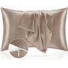 Homebliss Federe Cuscino Letto 50x90 in Raso - Federa Setoso Proteggere Pelle e Capelli - OEKO-TEX - Super Morbida e Ipoallergenico - Federa 2 Pezzi con Cerniera Caffe