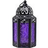 Vela Lanterns Piccola lanterna marocchina decorativa in metallo nero, portacandela per interni ed esterni, decorazione per la casa, patio, Halloween, matrimoni, Natale, viola