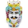 SICILIA BEDDA CAPACI Testa di moro in ceramica Caltagirone h 13/14 cm ca. (1pz) con corona e frutta - Uomo