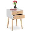 Relaxdays Comodino con 2 Cassetti, Mobiletto Basso per Camera da Letto e Cameretta, 60x40x40 cm, Bianco Marrone Chiaro