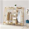 [en.casa] Stand Appendiabiti (AxLxP) 139 x 158 x 40 cm Organizzatore Guardaroba Scaffale Porta Abiti Scarpe Borse a 2 Barre e 9 Ripiani Armadio Aperto in Bambù - Naturale