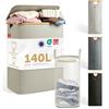 Blumtal® Cesto portabiancheria 2 Scomparti 140L - Cesto Biancheria Sporca 2 Scomparti Lavabile e igienico con Rete Rimovibile - Cesto portabiancheria Doppio con Coperchio + Bordo in bambù - in Beige