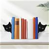 Ghshanog 2 Pezzi Fermalibri in Metallo, Supporto per Libri Decorativo a Forma di Gatto per Scaffali, Fermalibri Antiscivolo da 18 cm Nero per Casa, Ufficio, Biblioteca, Scuola (Full-face)