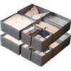 Kongming organizer cassetti pieghevole, divisori per cassetti salvaspazio tessuto, organizer armadio per reggiseno, intimo, magliette, vestiti, cravatte (grigio scuro, 12 Pezzi)