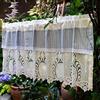 A.Monamour Tenda Corta per Finestra Piccola - Ricami In Pizzo Bianco Blu A Strisce A Righe In Cotone Vintage Rustico - Cucina Bistrot Caffè Mezza Mantovana Tenda a Vetro