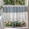 A.Monamour Tenda Corta per Finestra Piccola - Ricami In Pizzo Bianco Blu A Strisce A Righe In Cotone Vintage Rustico - Cucina Bistrot Caffè Mezza Mantovana Tenda a Vetro