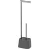 Inbagno Piantana Portarotolo E Portascopino Linea Glim Grigio Opaco - Base In Plastica Stabile E Manico In Acciaio Cromato - H 63 X L 16 X P 12,5 Cm - Design Moderno E Salvaspazio