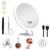 JJhxr Specchio ingranditore 30X con luce, Specchio per trucco ingranditore grande da 15,24 cm, Specchio per trucco dimmerabile a 3 colori con supporto da tavolo a 360 °, con 3 ventose
