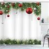 ABAKUHAUS Natale Tenda da Doccia, Albero Balls Ornamenti, Tessuto Set di Decorazioni per il Bagno con Ganci, per la vasca da bagno, 175 cm x 240 cm, verde Rosso