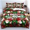 Luowei Biancheria da letto natalizia, 155 x 220 cm, verde, rosso, 3D, morbida, set di biancheria da letto natalizia, 3 pezzi, per adolescenti, ragazzi, bambini, con chiusura lampo e 2 federe da 80 x
