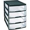 Acan Tradineur - Cassettiera da ufficio, realizzata in Spagna, 4 cassetti trasparenti, torre portaoggetti, armadio, bagno, scrivania, 35 x 27 x 35,5 cm, colore nero, modello casuale