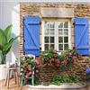 Hnmdmyi Tenda da doccia giardino 180x180, 3D Tende da doccia fiori piante blu finestra pietra muro paesaggio esterno immagine natura tenda da bagno tessuto impermeabile lavabile tenda da bagno