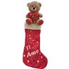 irpot Calza della befana con Orsetto Peluche e Scritta Ti Amo 45 cm Ideale da Appendere al Camino Piena di dolciumi, all'albero di Natale o Come Regalo per Gli Innamorati