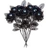 NatureMan Confezione da 10 rose artificiali nere per Halloween, con bulbi oculari, in finta seta, per feste di Halloween, decorazione per la casa, matrimoni, colore: nero