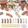 Craftdady Kit di 70 perline a tubo curvo leopardato per la creazione di braccialetti elastici, perline di bambù marroni, distanziatori dorati, corda elastica per braccialetti invernali da donna e