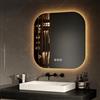 EMKE Specchio Illuminato da Bagno 60 x 60 cm, Specchio LED Quadrato Senza Cornice con 3 Pulsanti Tattici, Antivapore, Funzione Memoria, Spegnimento Automatico dopo 3 Ore, 3 Colori di Luce