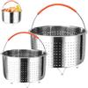 QINGYIWL Cestello Cottura a Vapore Inox, 20cm+16cm Multifunzione a Vapore Cesto con Manico in Silicone, Cestello Pentola a Pressione per Verdure, Uova