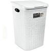 Stefanplast Portabiancheria Effetto Cesto Vimini per Bagno 50 LT Secchio per Biancheria Sporca Bagno Elegance Colore Bianco
