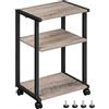 HOOBRO Scaffale Porta Stampante a 3 Ripiani, Carrello con Rotelle Bloccabili e Piedini, con 2 Ganci, 42 x 28 x 64 cm, Design Industriale, per Ufficio, Soggiorno, Cucina, Greige e Nero EBG28PS01N1