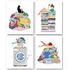 SUUURA-OO Set di 4 Stampe Artistiche da Parete per Lavanderia (20,3 x 25,4 cm, Senza Cornice), Illustrazione Creativa Con Scritta in Inglese Regole per Lavanderia, per Donne, Mamma