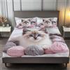 Generico Set Lenzuola matrimoniale 3 Pezzi 200x200x30 cm e 2 Federe 50x80 cm - Realismo Carino Gatti Completo Letto in Morbida Microfibra per bambini adulti, Bianco