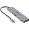 InLine Hub InLine® 35392B InLine® USB 3.2 Gen.2 (10Gb/s), da USB Tipo-C a 4 porte Tipo-C (1 porta di alimentazione fino a 100W), OTG, alloggiamento in alluminio, grigio, senza alimentatore