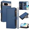 Generic Custodia a portafoglio con cerniera per Google Pixel 8, cover a libro in pelle PU, 9 scomparti per carte di credito, cavalletto, con corda per appenderla, antiurto, custodia protettiva per telefono