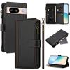 Generic Custodia a portafoglio con cerniera per Google Pixel 8, cover a libro in pelle PU, 9 scomparti per carte di credito, cavalletto, con corda per appenderla, antiurto, custodia protettiva per telefono