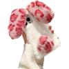 SEHEYA Cover Peluche per iPhone 15 Vita Custodia Soffici Peloso Orecchie da Coniglio Morbido TPU Silicone Case,Stampa Leopardo Rosso Rosa
