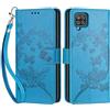 SIENIANLINE Cover per Samsung Galaxy A12 custodia portafoglio Farfalla - Blu | 3 scomparti carte, 1 tasca banconote, Chiusura magnetica, Supporto, Pelle PU flip cover per Samsung A12
