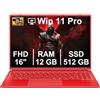 NOTODD Computer portatile da gaming 2025, alloggiamento in metallo, 16 pollici FHD, 12 GB DDR4 512 GB SSD Notebook, N5095, portatile leggero da 16 pollici con WiFi Red