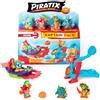 PIRATIX ADVENTURE WORLD Shark Treasure, Captain Pack, Anchor con 4 Piratix, 1 Capitano Dorato, 4 Accessori 'Cristalli', Sea Speeder, Catapulta, 2 Bandiere Effetto Cristallo, Confezione da 5/6