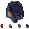 YWeiLiangSan Maglione da Uomo con Toppe sui Gomiti, Maglione Lavorato a Maglia con Design a Toppe
