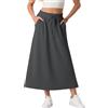 GRECERELLE Gonna da donna con tasche, vita elasticizzata, maxi gonna lunga a trapezio, estiva, midi, in misto modal, casual, per tutti i giorni e le vacanze, grigio scuro, M