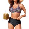 RITOSTA Costume Donna Due Pezzi Vita Alta Bikini Mare Costume Piscina Push Up Costume Donna Due Pezzi Curvy Costumi da Bagno con Scollo a V Adatto per Piscine da Spiaggia